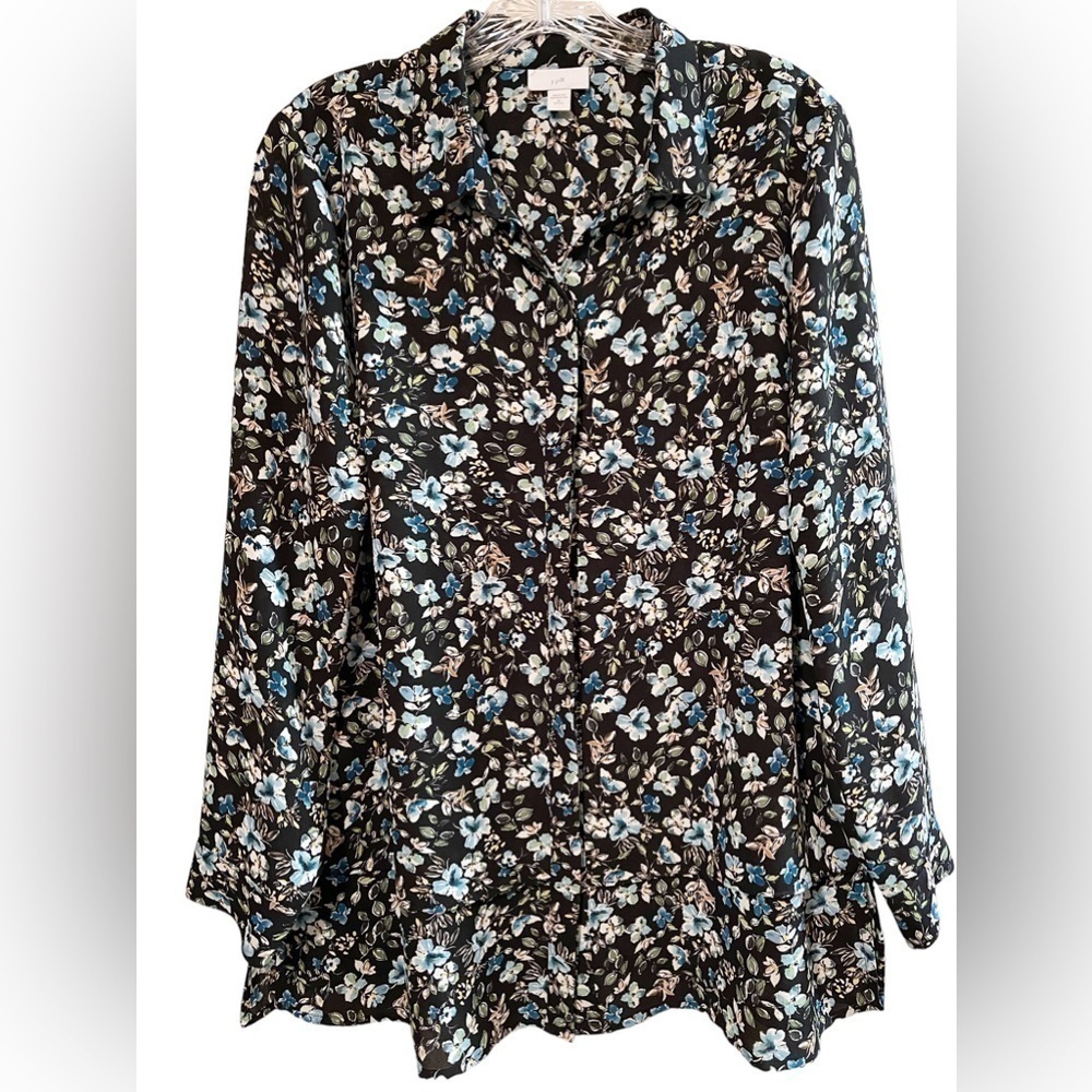 J Jill Floral Long Sleeve Button Down Layered Blouse Medium Petite